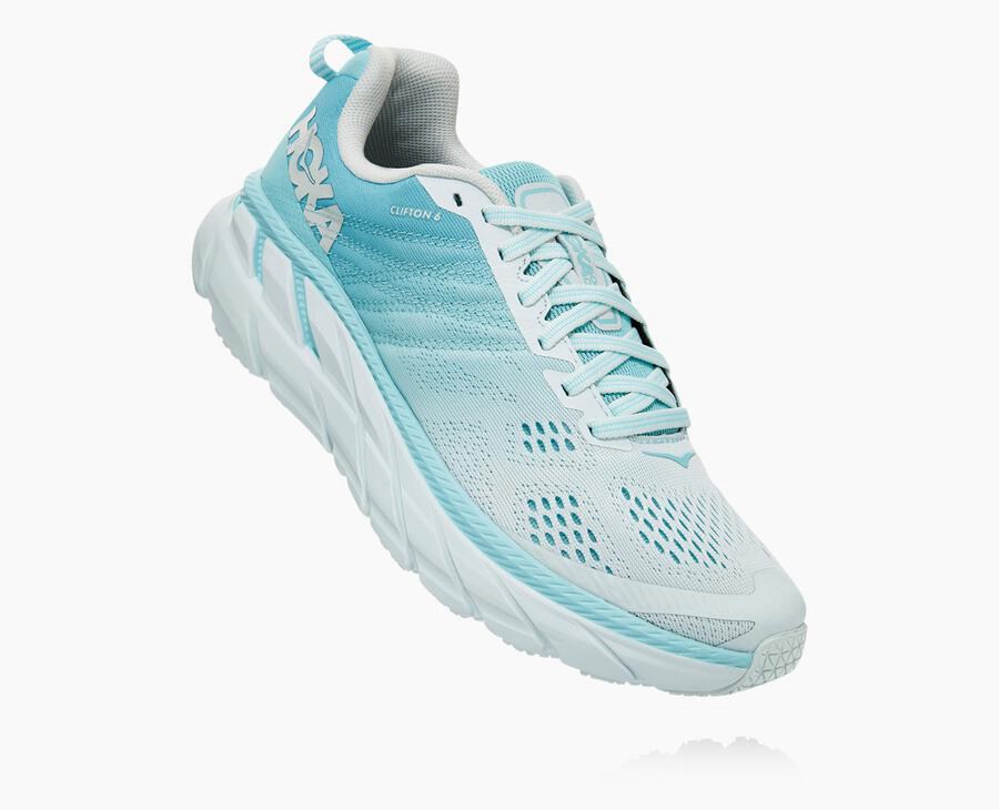 Hoka Clifton 6 - Women's Walking Shoes - Blue/White - UK 189SWNHXY